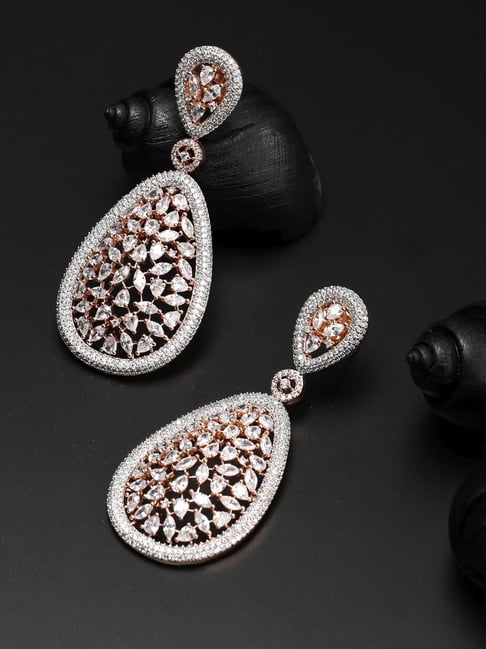 Buy Cubic Zirconia Mother Of Pearl Earring With Rose Gold Plating 427284   Kanhai Jewels