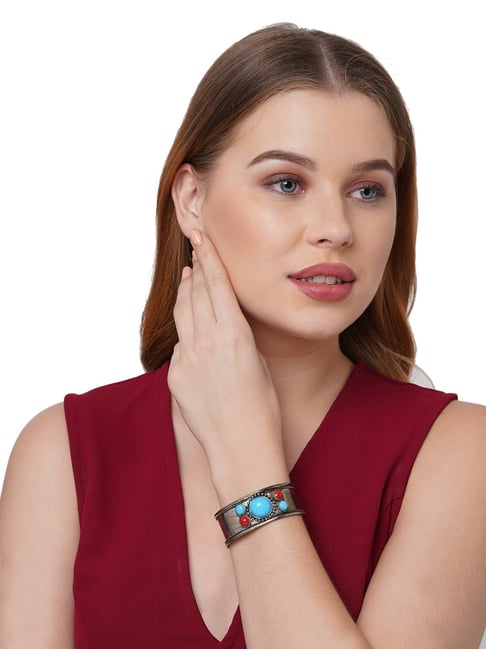 Bracelet in woven redblue leather with steel closing and three rings   Luxury Bracelets  Montblanc GE