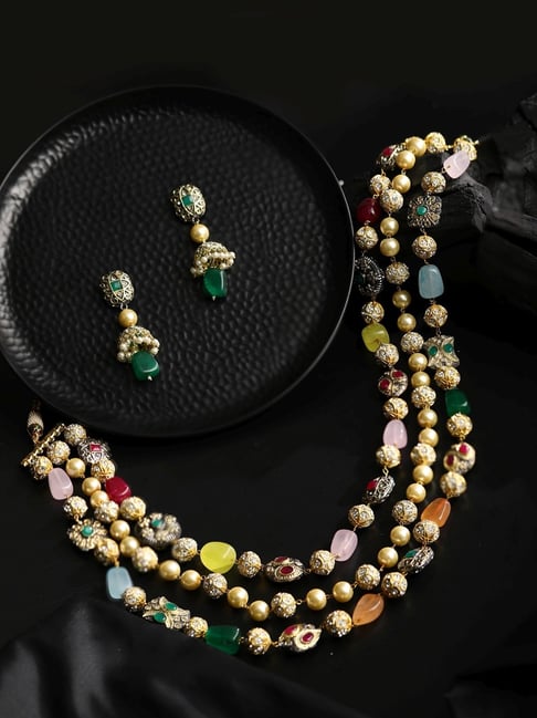 Necklace Set of Maroon beads and Off White pearls – Raabta by Rahul