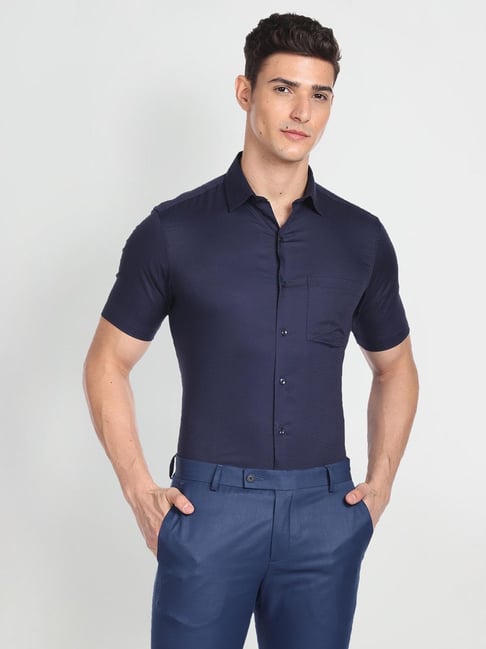 Buy Arrow Blue Cotton Regular Fit Self Pattern Shirts for Mens