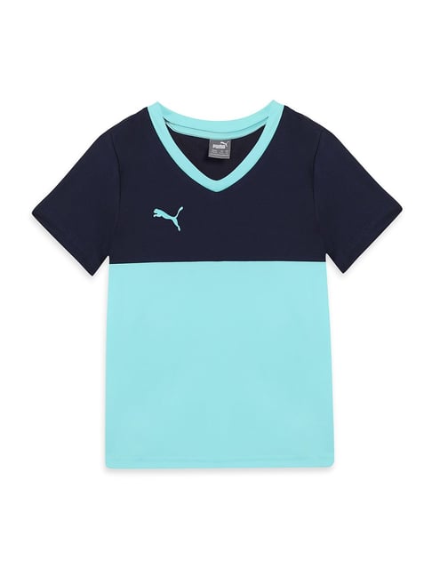 Puma Kids CR Teams IV Elektro Aqua Blue & Black Color Block Tee-picture-17