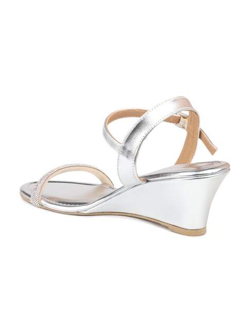 Ankle Strap Ladies Low Wedge Shoes Buy Women's Silver Ankle Strap
