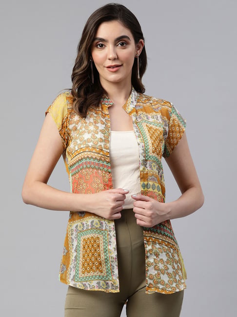 Cottinfab Multicolor Printed Georgette Shrug-image-4