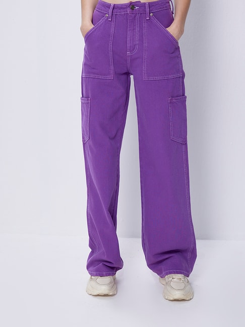 Cover Story Purple Regular Fit High Rise Jeans
