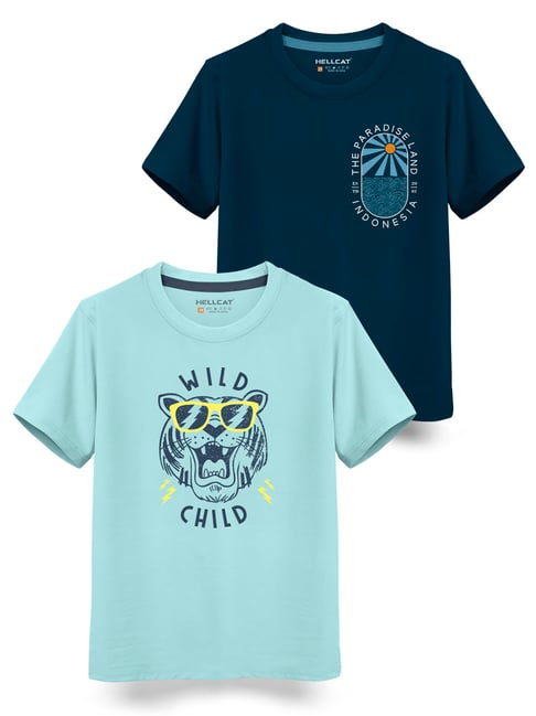 HELLCAT Kids Blue Printed T-Shirt (Pack Of 2)-picture-26