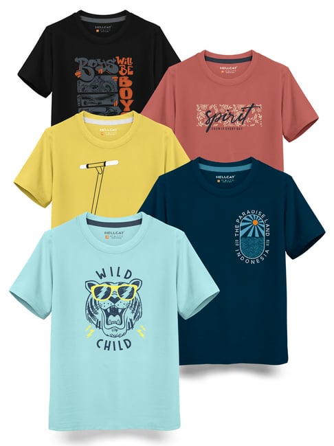 HELLCAT Kids Multicolor Printed T-Shirt (Pack Of 5)-picture-41