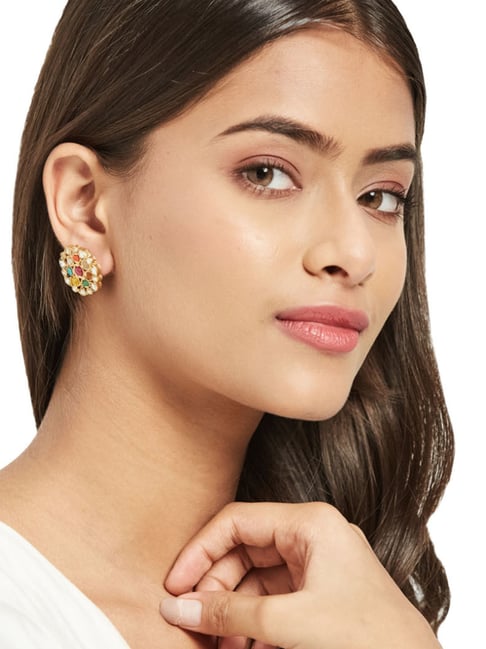 Buy Silver Golden Plated Stud Earrings for Women Online at Fabindia |  10704020