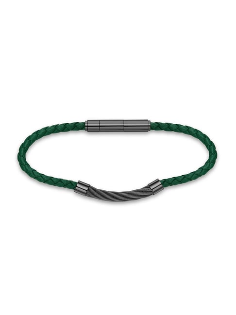 Police Kingpins Black & Green Flexible Fit Bracelet for Men-picture-32