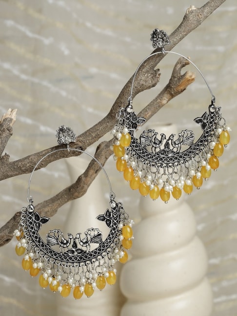 Buy Blueberry Gold Toned & Yellow Stone Studded Tassel Earrings - Earrings  for Women 1416166 | Myntra