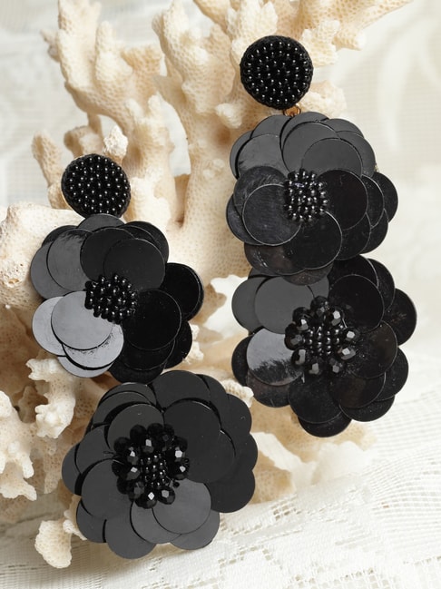 Steel earrings black resin rose flower stud closure 20 mm  Jewellery  Eshop EU