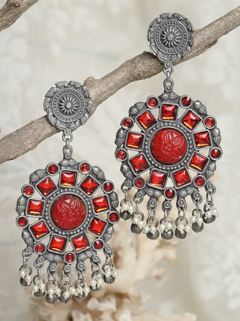 Red Mirror Oxidised Earrings - chamakstore.com