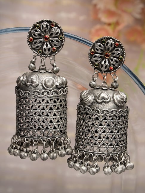 Jhumka Earrings Silver Oxidised online | Cuttack Filigree Silverlining –  Silverlinings