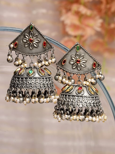 Buy Gold Plated Pearl Noor Crystal Embellished Jhumki Earrings by Tribe  Amrapali Online at Aza Fashions.