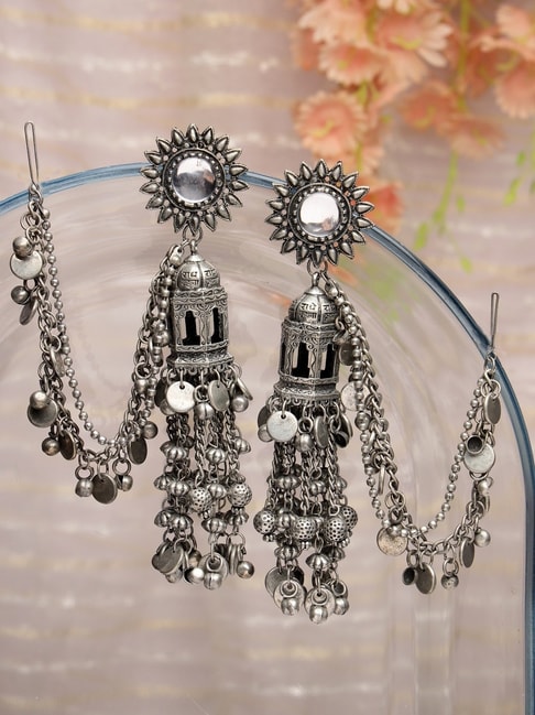 Dangle Earring Floral Silver Gold Design – Digital Dress Room