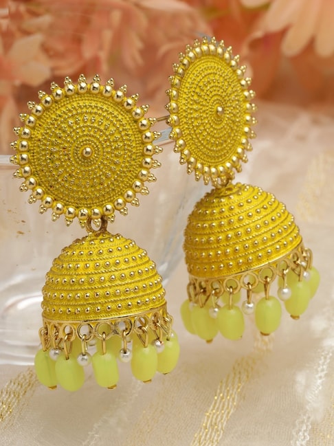 Buy Women Peach And Green Kundan Jhumka Earrings  Earrings  Indya