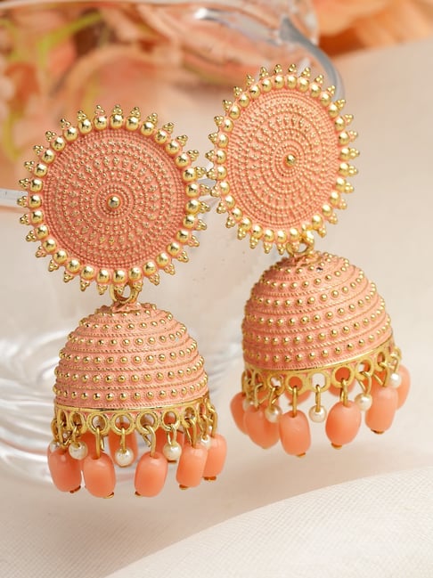 Brass Peach Color Artificial Earrings, 3.1inch (length) at Rs 70/pair in  Surat