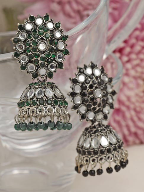 Moedbuille Black Beads Sequins & Pearls Afghan Tasselled Design Gold Plated  Handcrafted Jhumkas