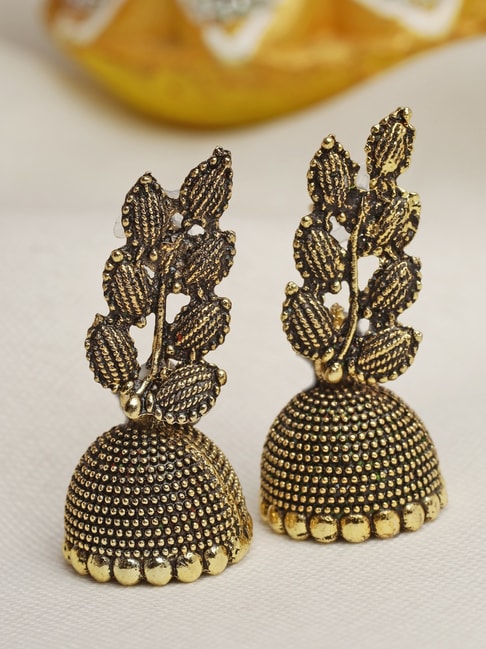 Brass Metal Oxidized Gold Plated Gold Color Jumkhas Earrings For Women And  Girl