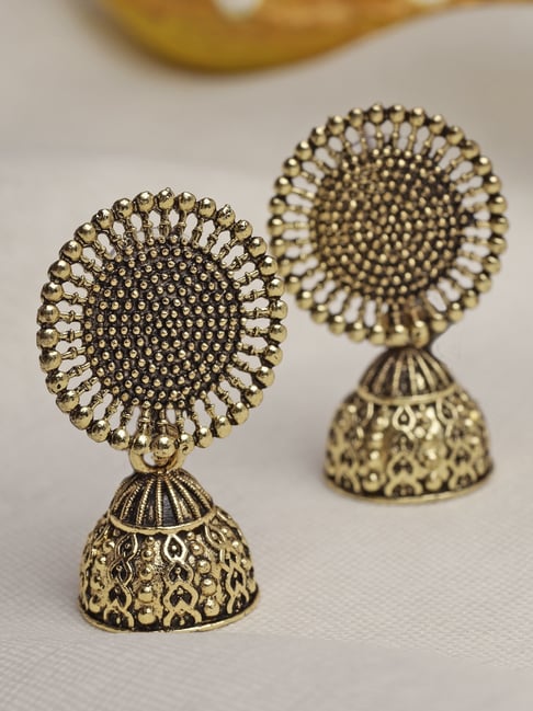 Moedbuille Antique Floral Design Oxidized Gold-Plated Handcrafted Filigree Jhumki Earrings