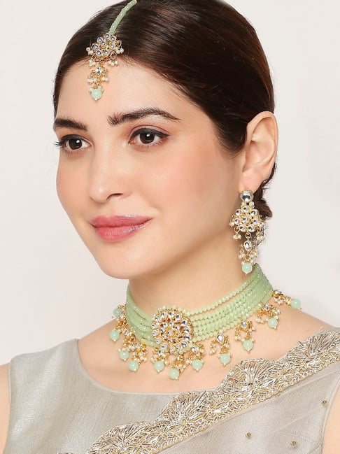 Rubans Yellow & Green Floral Haldi Wedding Necklace Jewellery Set