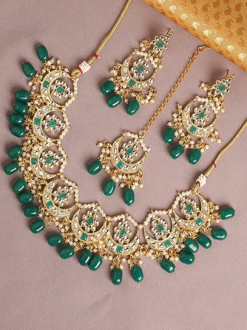 Green Kundan Choker Necklace Set – ShopBollyWear.Com
