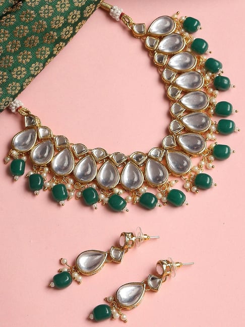 Green and Gold Plated Bridal Kundan Heavy Jewellery Set at Rs 6699/set in  Delhi