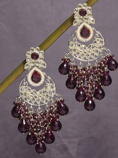 OOMPH Jewellery Wine Burgundy Maroon Beads Kundan Ethnic Dangler