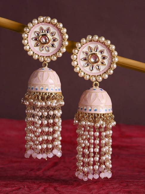 Buy Light Pink Chandbali Design Earrings With Maang Tikka Online From  Wholesale Salwar.