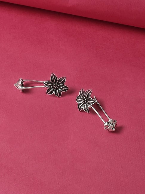 OOMPH Jewellery Oxidised Silver Floral Ethnic Ear Cuff-picture-19