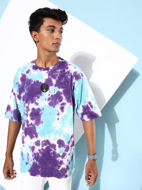 Difference of Opinion Purple Blue Cotton Loose Fit Tie Dye Oversized  T-Shirt