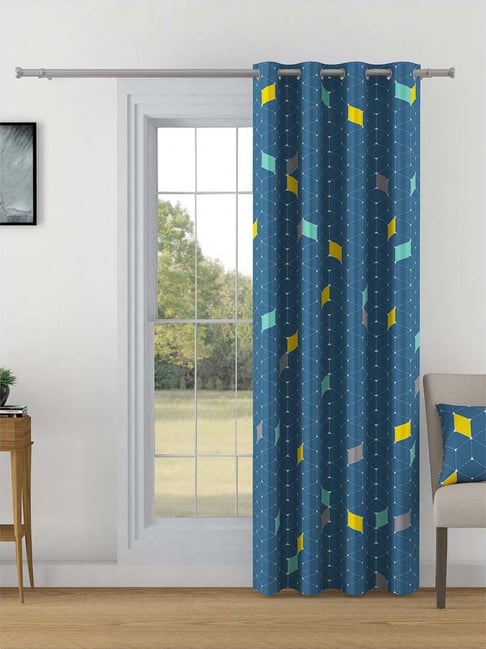 Swayam OMEGA Navy & Yellow Polyester 180 TC 330 GSM Door Curtain