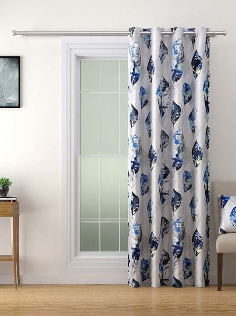 Swayam OMEGA White & Blue Polyester 180 TC 330 GSM Door Curtain