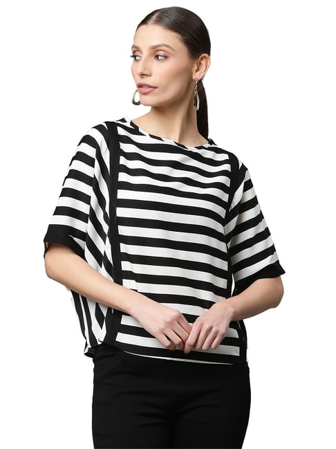 Global Republic Black White Striped Loose Top