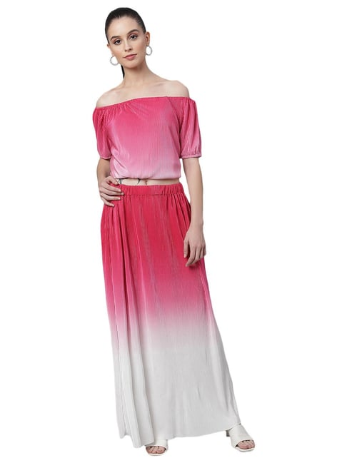 Global Republic Pink Tie - Dye Crop Top With Skirt