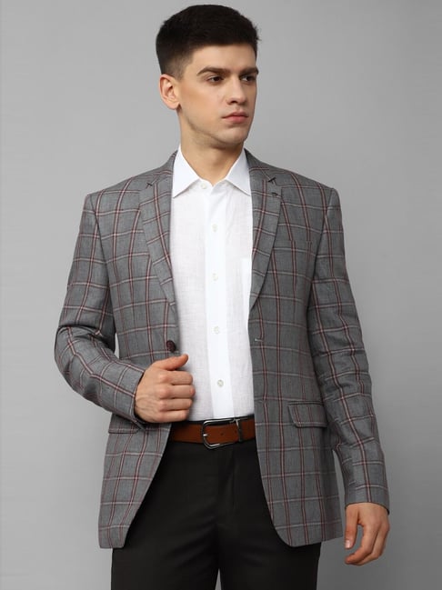 Buy Louis Philippe Grey Linen Slim Fit Checks Blazers for Mens