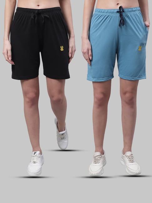 Vimal Jonney Black & Blue Cotton Sports Shorts - Pack of 2-picture-13