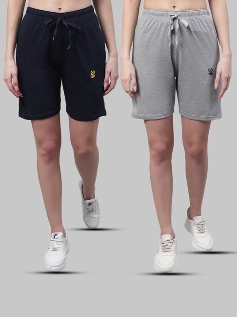 Vimal Jonney Navy & Grey Melange Cotton Sports Shorts - Pack of 2-picture-35