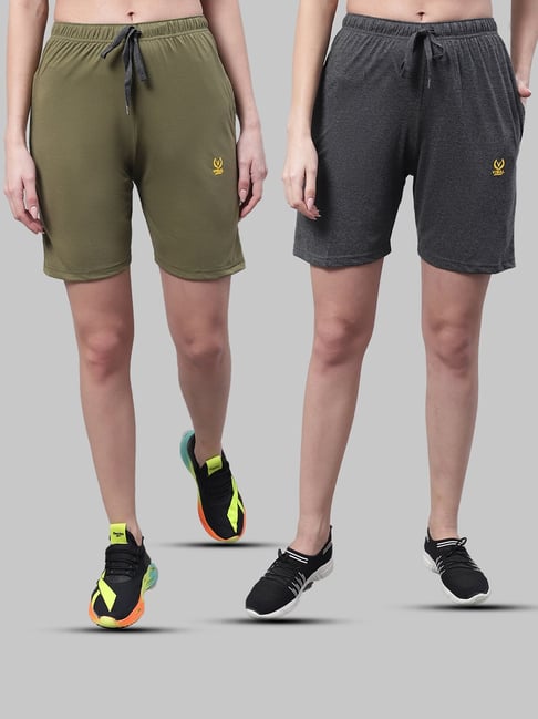 Vimal Jonney Olive & Grey Melange Cotton Sports Shorts - Pack of 2-picture-31