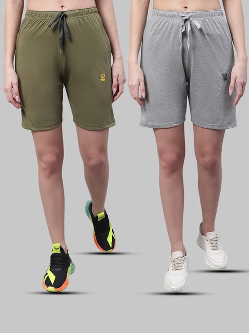 Vimal Jonney Olive & Grey Melange Cotton Sports Shorts - Pack of 2-picture-32