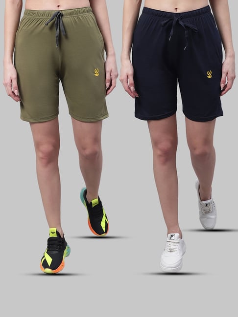Vimal Jonney Olive & Navy Cotton Sports Shorts - Pack of 2-picture-40