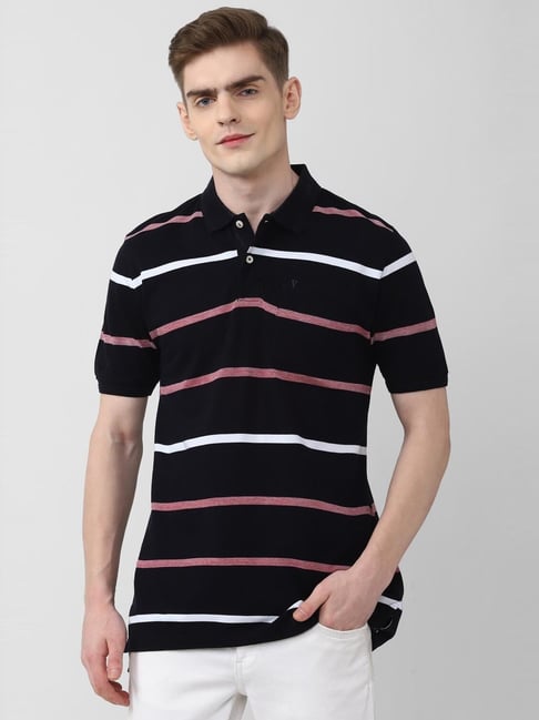 Buy Van Heusen Sport Black Cotton Regular Fit Striped Polo T