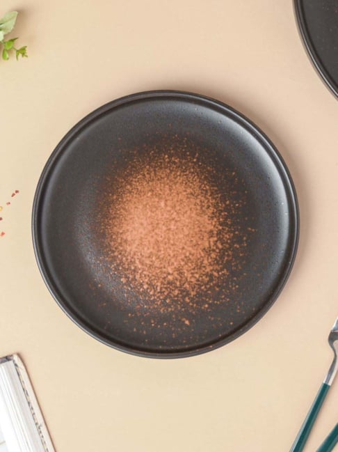 Nestasia Premium Quality Black Brown Two-Toned Rustic Savana Stoneware  Dinner Plate Inch