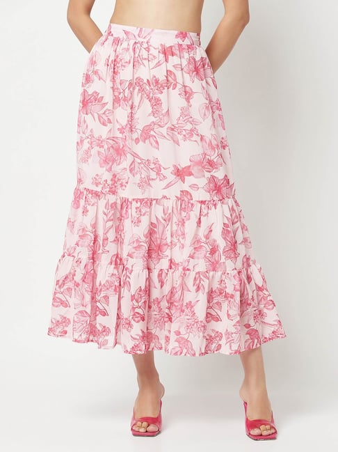 Crimsoune Club Pink Printed A-Line Midi Skirt-picture-20