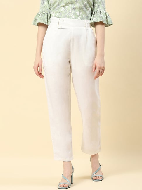 Buy Monte Carlo White Regular Fit Mid Rise Trousers for Women's