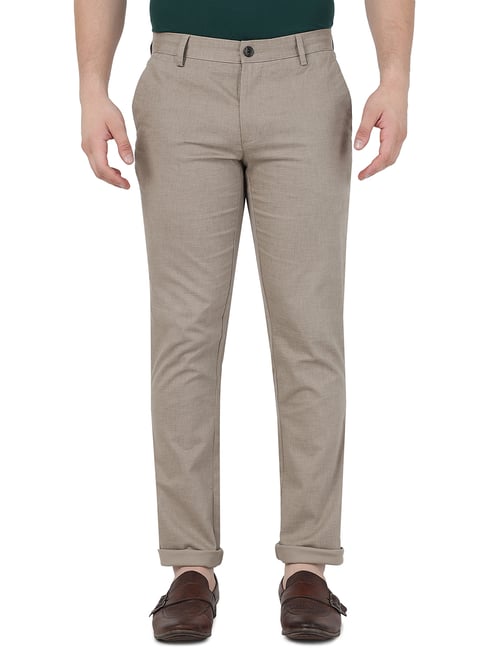 Buy Cantabil Light Fawn Regular Fit Flat Front Trousers for Mens Online   Tata CLiQ