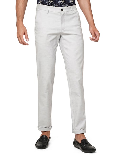 Buy Linen Club Light Grey Regular Fit Flat Front Trousers for Mens Online   Tata CLiQ