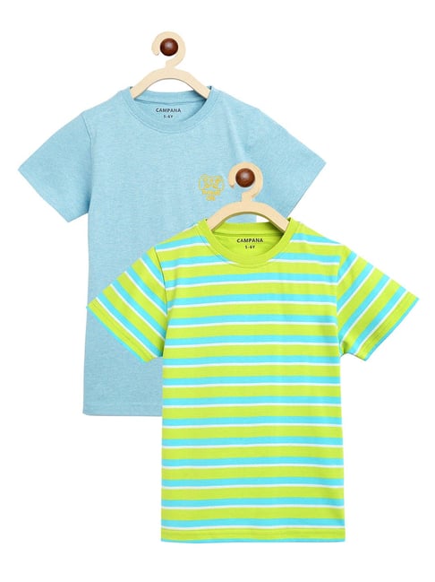 Campana Kids Turquoise & Green Striped T-Shirt (Pack Of 2)-picture-16