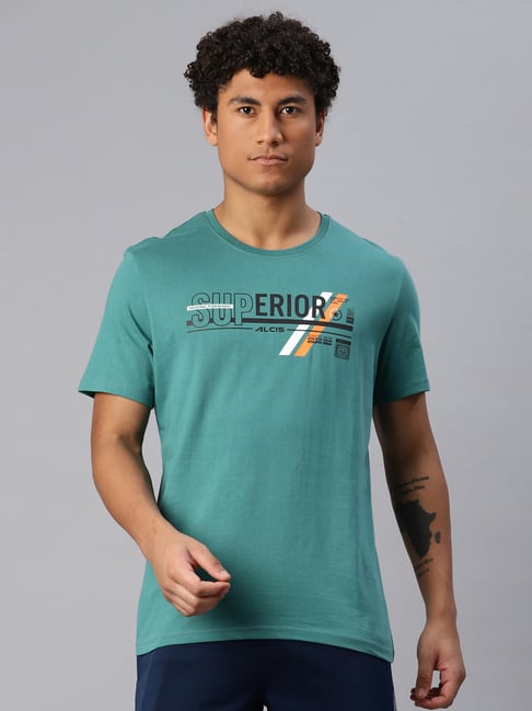 ALCIS Teal Green Regular Fit Typography Print Sports T-Shirt-picture-19