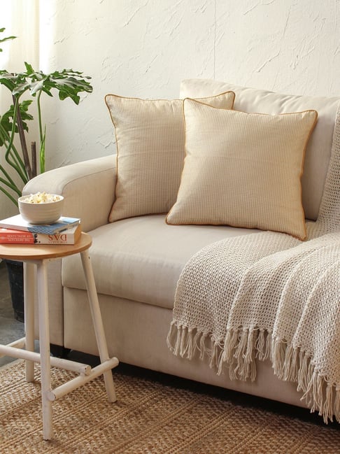 House This Bindu Woven White Gold Cotton Cushion Covers Set of