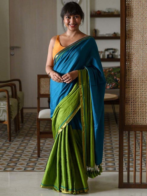 Buy Blue and Green Silk Bandhani Saree Online : 60922 -